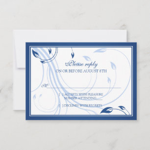 Elegante Royal Blue White Wedding RSVP Reageer Kaa Kaartje