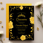 Elegante Royal Golden Floral Quinceañera Kaart