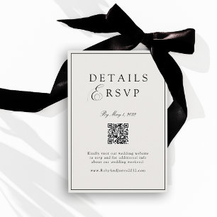 Elegante Royal Ivoorkleurige & Zwarte QR Code Huwe Informatiekaartje