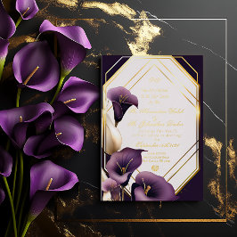 Elegante Royal Paarse en gouden Calla Lily bruilof Folie Uitnodiging