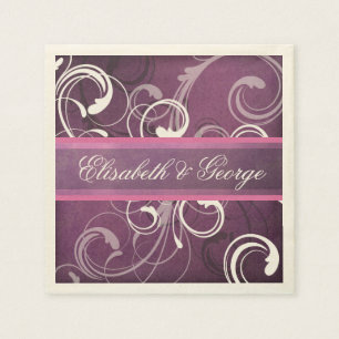 Elegante Royal Paarse Grunge Damask Swirls Wedding Servet