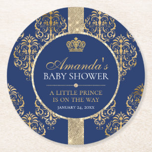 Elegante Royal Prince Baby Shower Ronde Kartonnen Onderzetter