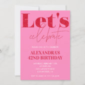 Elegante Roze 42e verjaardag uitnodiging Glitter G (Voorkant)