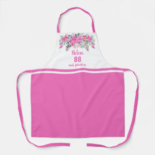 Elegante roze 88ste verjaardag bloemstuk schort