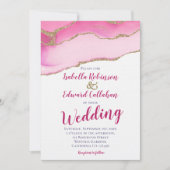 Elegante Roze Agaat Stone Goud Inlay bruiloft Kaart (Voorkant)