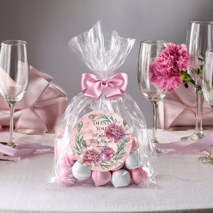 Elegante Roze Anjers Baby Shower Ronde Sticker
