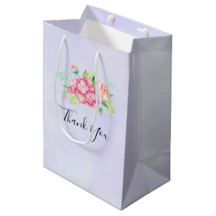 Elegante Roze Aquarel Bloemenboeket Bedankt Medium Cadeauzakje
