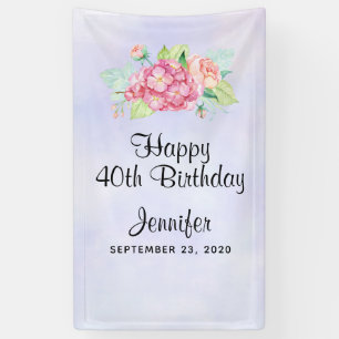 Elegante Roze Aquarel Bloemenboeket Verjaardag Spandoek