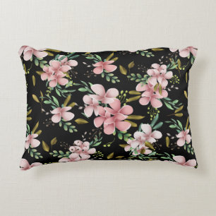 Elegante Roze Aquarel Bloemige Zwarte Botanische Accent Kussen