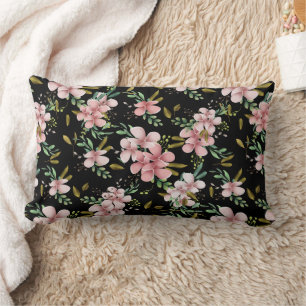 Elegante Roze Aquarel Bloemige Zwarte Botanische Kussen