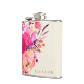 Elegante Roze Aquarel Bloemstuk Bruidsfeestje Heupfles (Links)