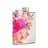 Elegante Roze Aquarel Bloemstuk Bruidsfeestje Heupfles (Rechts)