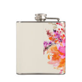 Elegante Roze Aquarel Bloemstuk Bruidsfeestje Heupfles (Achterkant)