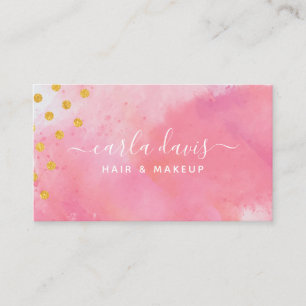 Elegante Roze Aquarel Goud Visitekaartje