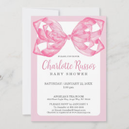 Elegante Roze Aquarel Lint Boog Baby Shower Kaart