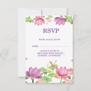 Elegante Roze Aquarel Lotus Bloemen RSVP Kaart