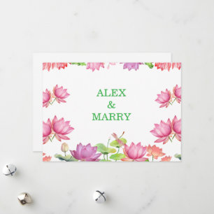 Elegante Roze Aquarel Lotus Bloemmotief Feestdagenkaart