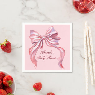 Elegante Roze Aquarel Strik Meisje Baby Shower Servet