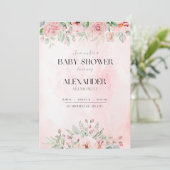 Elegante roze baby meisje douche uitnodiging bloem (Staand voorkant)