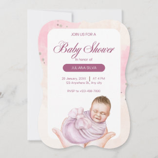 Elegante roze babyshower uitnodiging met pasgebore