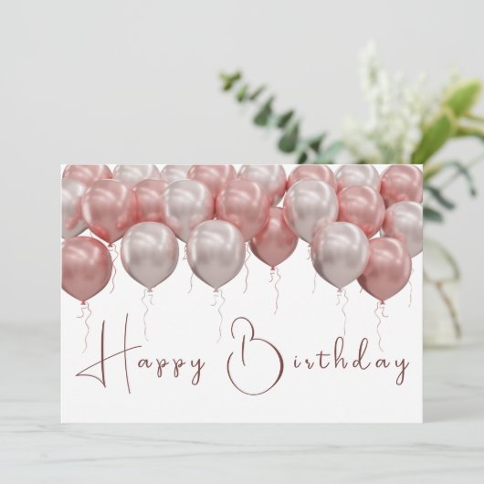 Elegante roze ballonnen Modern Script Happy Birthd Kaart (Staand voorkant)
