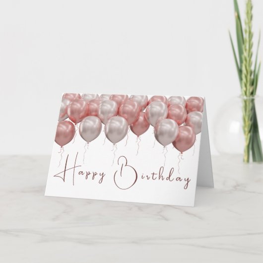 Elegante roze ballonnen Modern Script Happy Birthd Kaart (Voorkant)