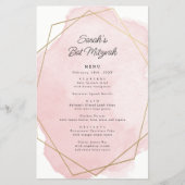 Elegante Roze Bat Mitswa Party Papieren Menu (Voorkant)