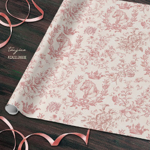 Elegante Roze Beige Equestrian Floral Toile Cadeaupapier