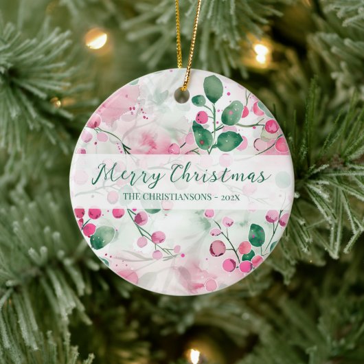 Elegante roze bessen bloemenkerst keramisch ornament (Boom)