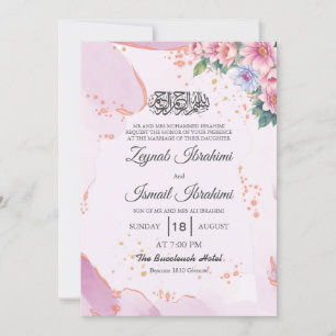 Elegante Roze Blauw Bloemen Islamitische Moslim Hu Kaart