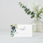 Elegante Roze Blauw Bloemen Script Monogram Huweli Plaatskaartje (Staand voorkant)