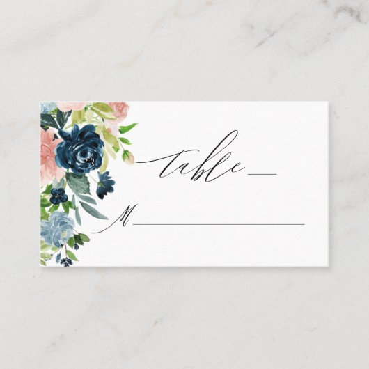 Elegante Roze Blauw Bloemen Script Monogram Huweli Plaatskaartje (Voorkant)