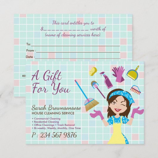 Elegante Roze Blauwe Schoonmaak Lieve Dienstmeid S (Voorkant / Achterkant)