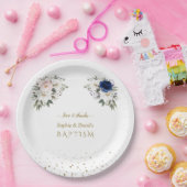 Elegante Roze Blauwe Witte Bloemen Tweeling Doop Papieren Bordje (Feest)