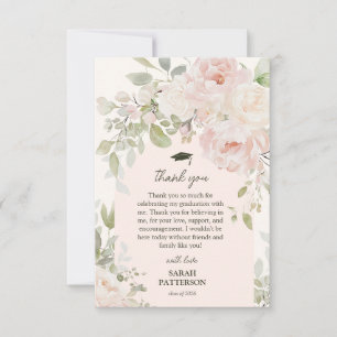 Elegante Roze Bloem Afstudeerkaart Bedankkaart