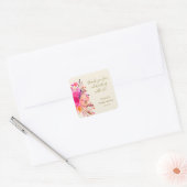 Elegante Roze Bloem Bruidsfeest Aangepaste Dankjew Vierkante Sticker (Envelop)