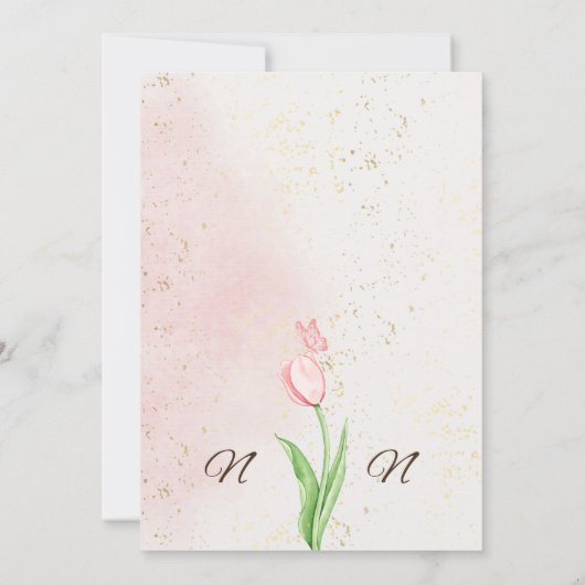 Elegante roze bloem en vlinder trouwkaart kaart (Achterkant)