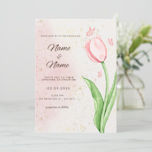 Elegante roze bloem en vlinder trouwkaart kaart