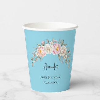 Elegante Roze Bloem Geborduurde Wegwerp Cup Papieren Bekers