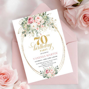 Elegante roze bloem goud boho 70ste verjaardag uit kaart