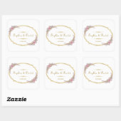 Elegante Roze Bloem Gouden Lijst Bruiloft Vierkante Sticker (Vel)