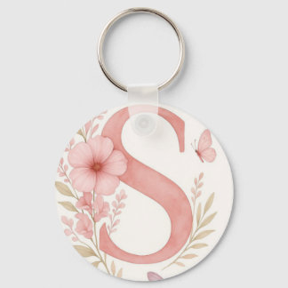 Elegante Roze Bloem Letter S Monogram Sleutelhange Sleutelhanger