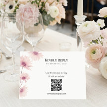 Elegante Roze Bloem QR Code Huwelijks RSVP