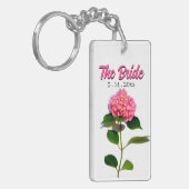 Elegante roze bloem roze hortensia sleutelhanger (Voorkant Links)