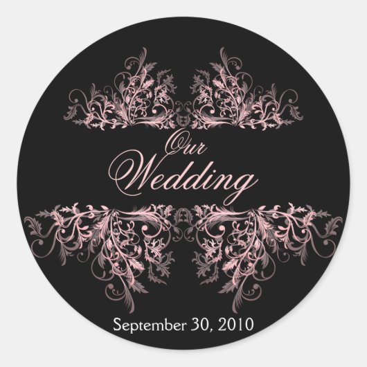 Elegante roze bloem wervelingen opslaan de datum b ronde sticker (Voorkant)