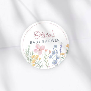 Elegante Roze Bloemachtige Baby Shower Ronde Sticker