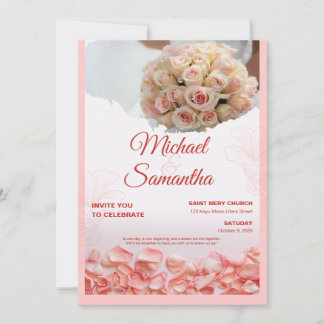 Elegante Roze Bloemachtige Trouwuitnodiging Kaart