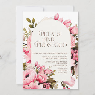 Elegante Roze Bloemblaadjes Prosecco Bruidsdouche Kaart
