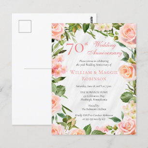 Elegante Roze Bloemen 70ste bruiloft Jubileum Part Briefkaart