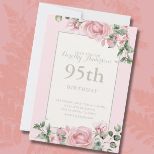 Elegante Roze Bloemen 95ste verjaardagsfeest Kaart